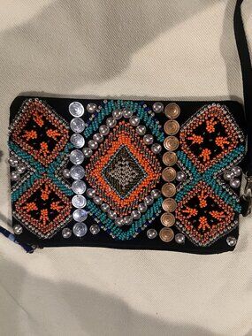 NWT SL By Street Level Boho Beaded Embroidered Tribal Wristlet Pouch